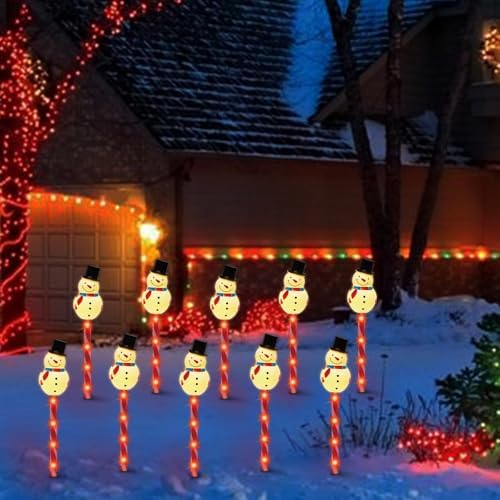 LAMPHOME Christmas Pathway Lights Outdoor, Set of 5 Snowmans Christmas Decorations Outdoor Yard, 15inch Pathway Marker Stake Lights for Patio Ground Path Sidewalk Walkway Driveway - Image 7