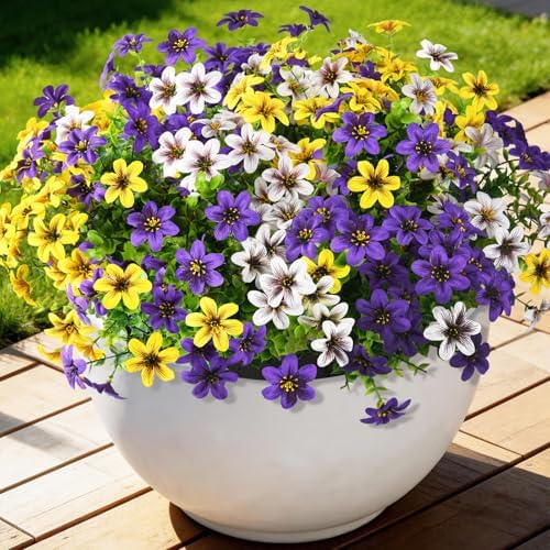 Homsunny Artificial Fake Flowers for Outdoor Spring Decoration, 12 Bundles Faux Plants Silk Daisy UV Resistant Realistic for Outside Porch Patio Balcony Planter Yard Garden Home Decor(Mixed 3) by HomeD%C3%A9cor