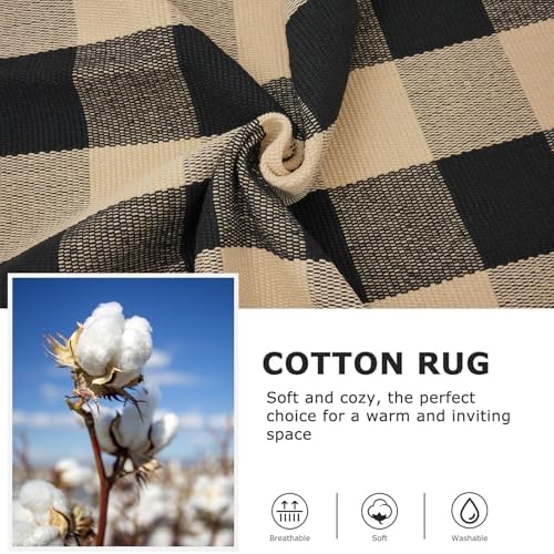 IOHOUZE 2x3 Buffalo Plaid Rug, Washable Outdoor Door Mat, Tan Black - Image 6