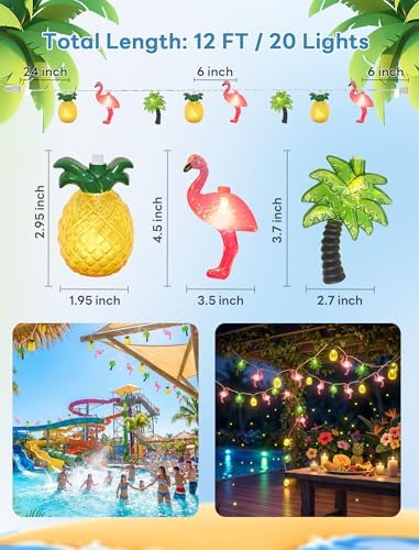 12Ft Summer Beach String Lights with 20 LED Pineapple Flamingo Palm Tree Lights, Plug in Luau Pool Decor for Hawaii Theme Indoor Outdoor Tropical Party Decorations - Image 5