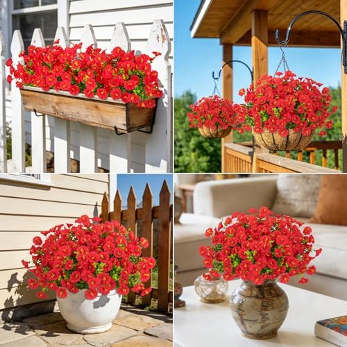 24 Bundles Artificial Morning Glory Flowers for Outdoors, Red - Image 6