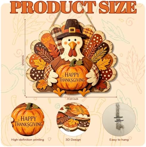 Leopard Pumpkin Fall Decor Sign for Front Door, Fall in Love Wooden Door Hanger, Rustic Farmhouse Autumn Pumpkin Wall Decor, Thanksgiving Halloween Porch Decorations for Home (Turkey) - Image 6