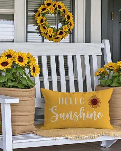 PANDICORN Hello Sunshine Throw Pillow Cover 12x20 Inch Sunflower, Yellow - Image 2