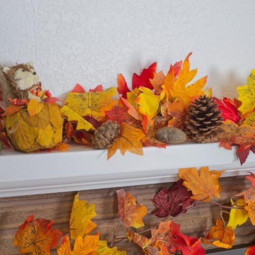 CQURE 24 Pack Fall Leaf Garland, Total 142Ft Artificial Maple Leaf Garland Fall Leaves Autumn Hanging Vines Maple Leaves Thanksgiving Decor for Home Fireplace Party - Image 5