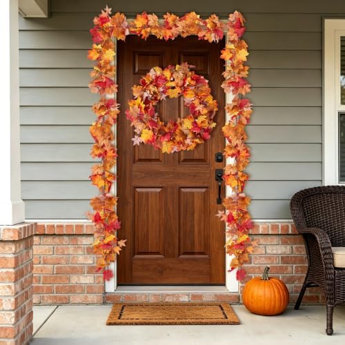 Ammyoo Fall Artificial Maple Leaf Garland with Fake Halloween Decor Fruit - Image 5