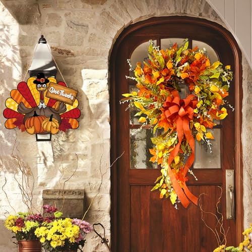 Thanksgiving Decoration Wooden Turkey Pumpkin Door Wreath for Front Door Sign Wall Signs, Thankful Blessed Grateful Pumpkin Sign Hanging for Fall Autumn Harvest Home Halloween Decoration - Image 6