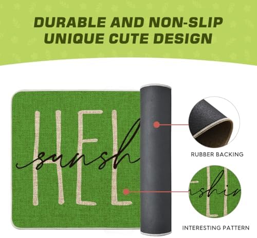 Artoid Mode Green Hello Sunshine Summer Decorative Doormat, Seasonal Spring Holiday Low-Profile Floor Mat Switch Mat for Indoor Outdoor 17 x 29 Inch - Image 6