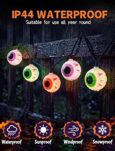 GOOTHY Halloween Eyeball String Lights 8.5Ft Halloween Decorative String Lights with 10 Incandescent Multicolor Eyeball Lights for Party, Christmas, Carnival, Celebration Indoor/Outdoor Decor - Image 5