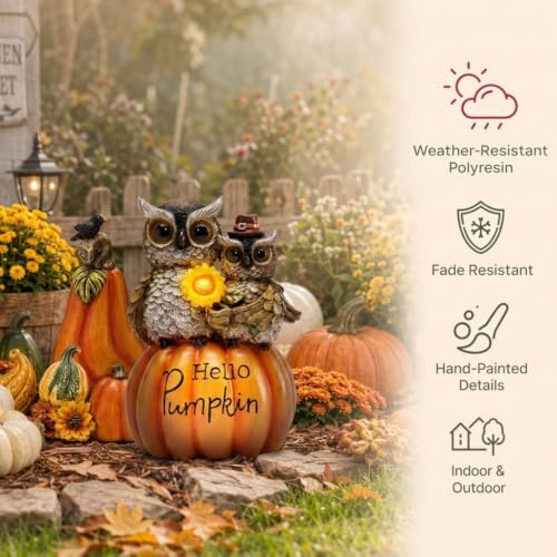 TERESA'S COLLECTIONS Fall Outdoor Decor Owl Pumpkin Solar Resin Light 7.1" - Image 5