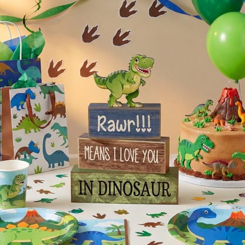 Lineshading 4 Pcs Dinosaur Table Decorations Wooden Dino Safari Party Decor - Image 4