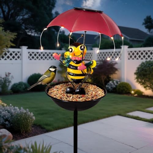 Solar Bird Feeders for Outdoors, Bee Garden Decor with Umbrella Light by VBIOA