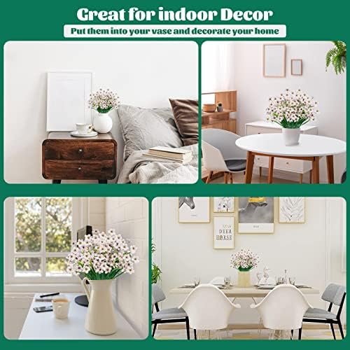 Lnoicy 12 Pcs Artificial Flowers for Outdoor,Plastic Flowers Decoration, UV Resistant Faux Flowers Shrubs, Artificial Plants for Indoor Outside Garden Home Wedding Farmhouse(White) - Image 4