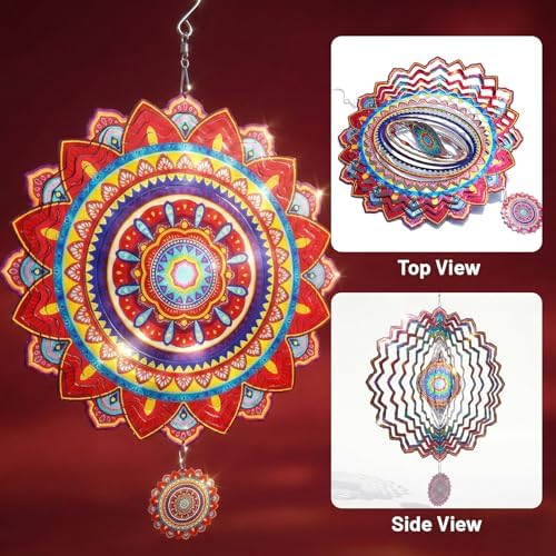 Mandala Wind Spinner, 12 Inch Stainless Steel Wind Spinners Outdoor, 3D Kinetic Laser Cut Hanging Sculpture, Metal Yard Art Decoration, Indoor/Outdoor Decor Gifts for Women, Men, Holidays - Image 2