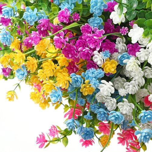 WILLBOND 12 Bundles Artificial Flowers Outdoor, UV Resistant Faux Artificial Plants Shrubs Plastic Flower Bulk for Hanging Planter Porch Window Home Spring Summer Decor(Lovely Color) - Image 4
