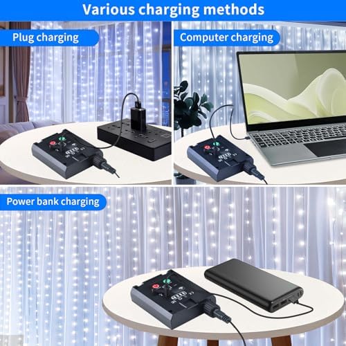 Solar Curtain Lights 10*10Ft 300LED Waterproof Waterfall Light with 8 Modes Remote Type C Charging Dimmable Timer Twinkle Fairy String Lights for Outdoor Christmas Gazebo Wedding Party Pergola Patio - Image 5