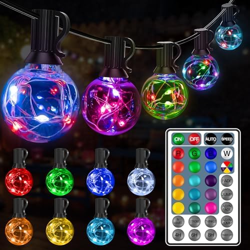 Ollny Outdoor String Lights, 30FT RGBW Color Changing Patio Lights Remote by Ollny