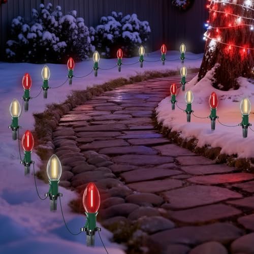 19.5FT C9 LED Red and White Christmas Pathway Lights with 10 Bulbs by Pallerina