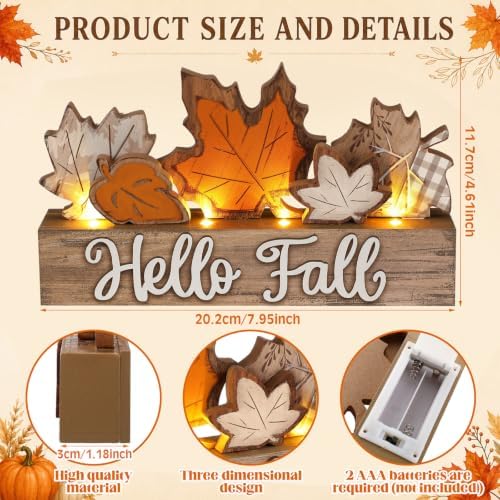 Chunful Lighted Fall Table Decor Wooden Maple Leaf Centerpiece - Image 3