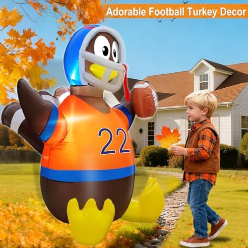 TURNMEON 5 Ft Thanksgiving Inflatables Outdoor Decorations, American Football Turkey Blow Up Yard Decor with LED Lights Fall Thanksgiving Decorations Outside Lawn Garden Indoor Autumn Holiday Party - Image 2