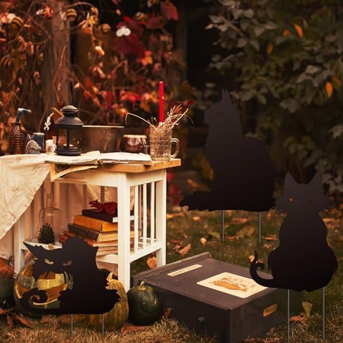 3 Pack Metal Black Cat Yard Stakes Halloween Outdoor Garden Decor - Image 3