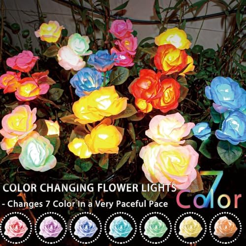 TONULAX Solar Garden Lights - Upgraded Outdoor Light, 7 Color Changing Rose Lights for Yard,Garden Decoration, Enlarged Solar Panel, More Realistic Rose Flower (6 Pack) - Image 2