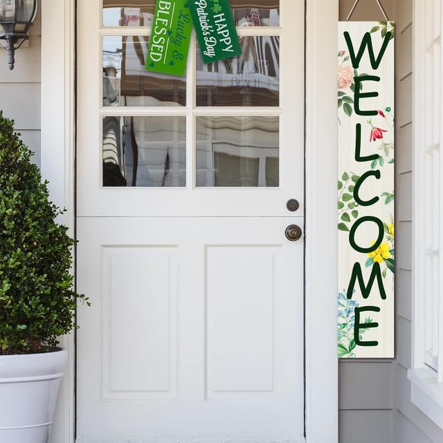 Welcome Botanical Porch Board Welcome Stangding Sign and Porch Leaner for Front Door Porch Spring & Summer Farmhouse Rustic Vertical Porch and Yard Decor 8”x48” - Image 5
