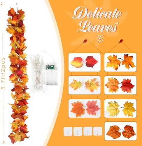 Joyhalo 2 Pack Fall Garland with 6.5FT LED Lights - Image 2
