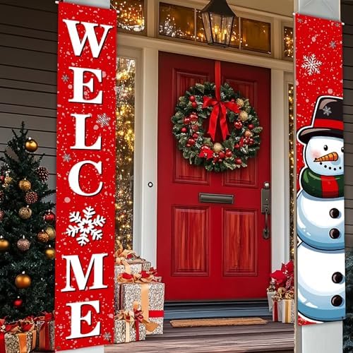 Christmas Banner Christmas Hanging Decorations Xmas Porch Sign Snowman Wall Decor Winter Welcome Signs for Home Yard Front Door Outdoor Indoor Holiday Party Decorations 72"x12 - Image 7
