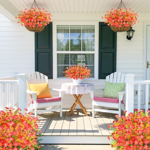 12 Bundles Artificial Flowers Outdoor UV Resistant Faux Plants (Rose Red) - Image 5