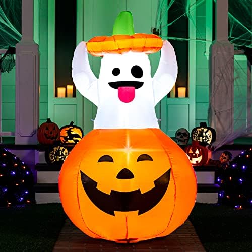 Joiedomi 5 FT Halloween Inflatable Ghost Outdoor Decorations, Blow Up Yard Decorations in Pumpkin, Blow Up Ghost Inflatable with LEDs for Cute Halloween Decor by Joiedomi