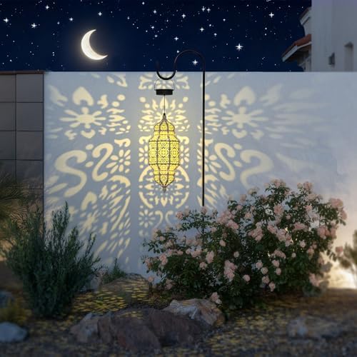 18 Inch High Large Hanging Solar Lights Outdoor Garden Decor, Decorative Waterproof Plastic Moroccan Solar Lantern Lamp, Outside Decorations for Patio Yard Porch Decor, Gardening Gifts for Women Mom - Image 2