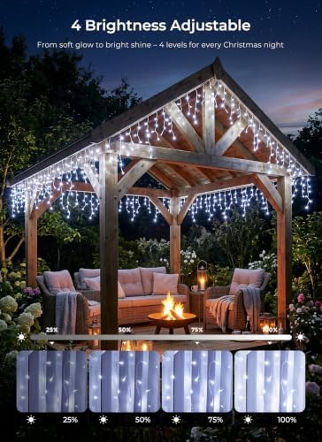 Brightown Christmas Icicle Lights Outdoor, 66 Feet 138 Drops with 736 LED, 8 Modes Waterproof Connectable Twinkle Fairy String Light for Christmas Thanksgiving Hanging Icicles (Pure White) - Image 3