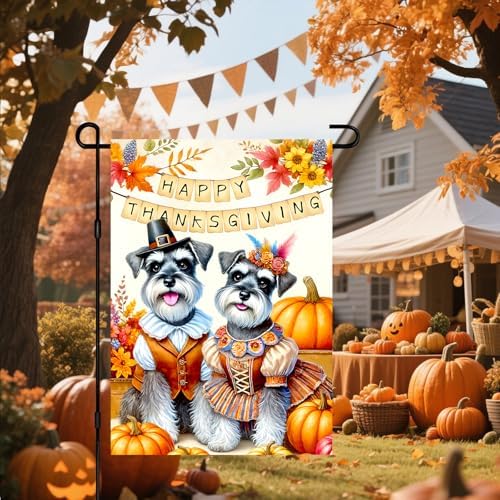 BlissYard Fall Schnauzer Pilgrim Garden Flag 12x18 Inch Outdoor Decor - Image 6