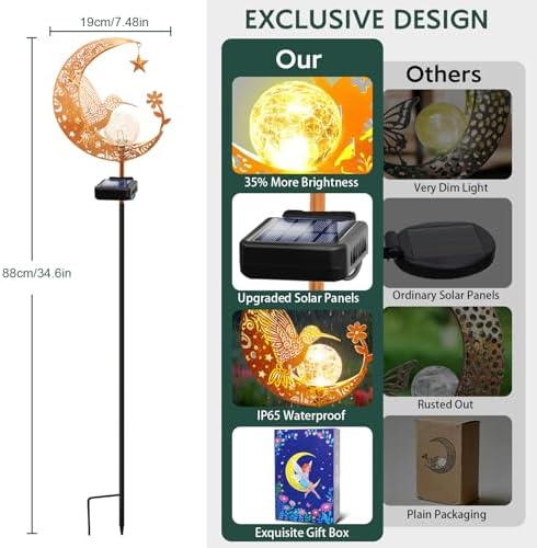 Solar Garden Decor Outdoor Statue, Moon Fairy Garden Figurines with Hummingbird Design for Mom Women Grandma Solar Stake Lights for Patio, Yard, Lawn, Pathway (Warm White) - Image 4