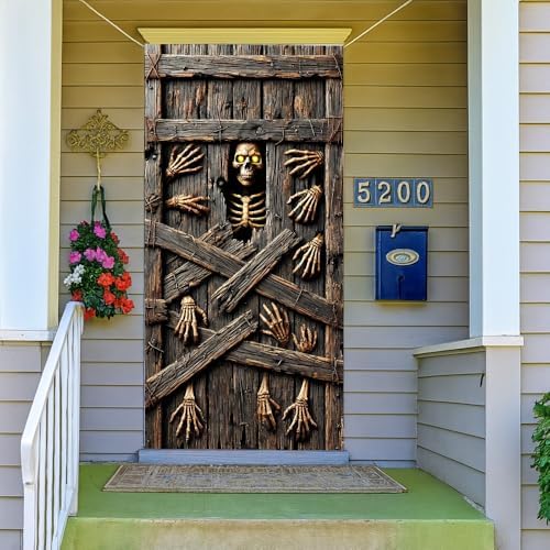 Halloween Door Banner 71x35 Scary Skeleton Boarded Up Porch Decor - Image 7
