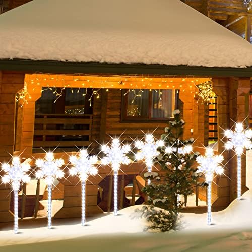 LAMPHOME Shooting 17" 568LED Snowflake Lawn Stake Light Super-Bright White 4 Stakes Total Christmas Outdoor Decoration with UL Standard Adaptor for Outdoor Pathway Lawn Holiday Party Home - Image 3