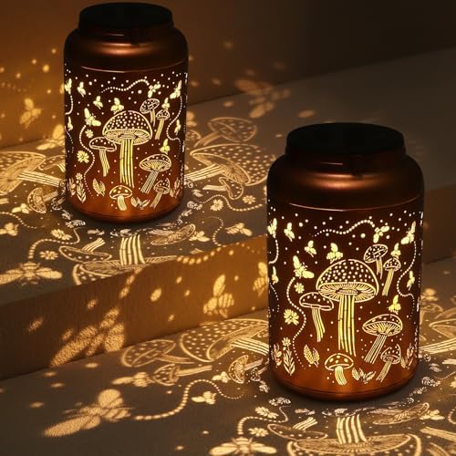 2 Pack Solar Lanterns Outdoor Waterproof Mushroom Garden Decor by Tepaken