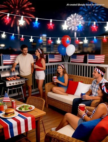 50FT 25-Light Patriotic Star Red White and Blue LED Star Lights - Image 4