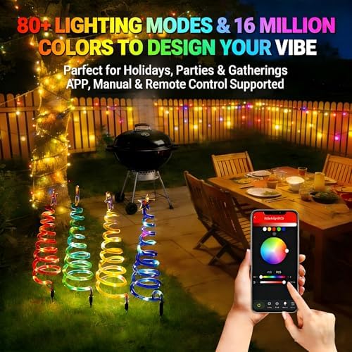 8 Pack Smart Christmas Pathway Lights Outdoor with Music Sync, 100+ Lighting Modes, Waterproof RGB Spiral Christmas Tree Path Lights for Yard, Driveway, Patio, Garden & Landscape Spotlights LED Lights - Image 3