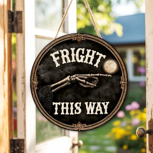 Halloween Decorations Wooden Sign for Home, Fright this Way Gothic Sign - Image 7