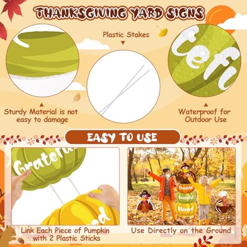 Thanksgiving Yard Signs Turkey Pumpkin Fall Yard Stakes Thanksgiving Outdoor Decorations Harvest Autumn Lawn Decorations Weatherproof Yard Signs for Garden Home Lawn Patio Walkway Decorations, grateful - Image 3