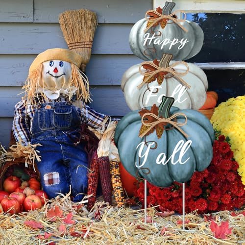 Geetery 3 Pcs Thanksgiving Fall Pumpkin Yard Stakes Decoration 31 Inch - Image 5