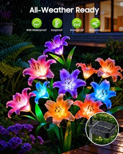 LETMY Solar Flower Lights, 6 Pack Solar Garden Lights with 36 Lily Flowers - Image 3
