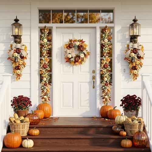 Valery Madelyn 20'' Fall Wreaths for Front Door with LED Lights - Image 3