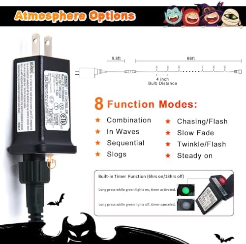JMEXSUSS 200LED Halloween Lights Outdoor, 66ft Orange String Lights Plug in - Image 6