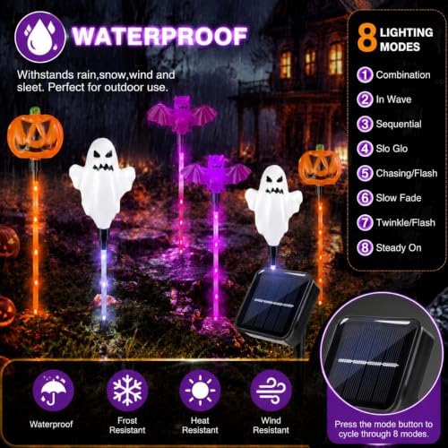 Halloween Solar Lights Outdoor, 6 Pack Pumpkin Ghost Bat Yard Stakes - Image 6