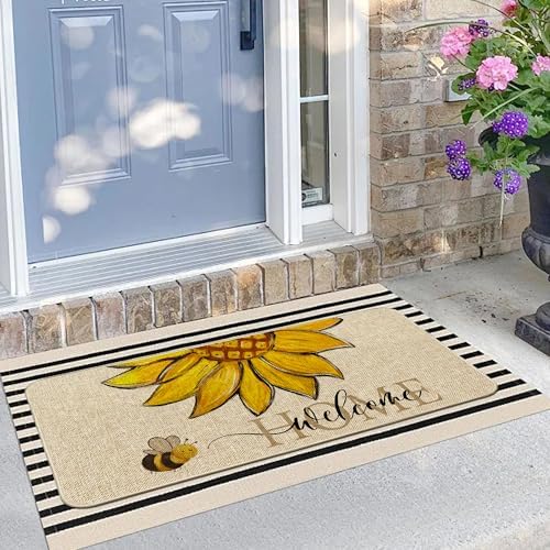 Sunflower Welcome Doormat 17"x36", Non Slip Door Mat Indoor Entrance, Hello Indoor Front Door mat, Spring Summer Outdoor Entrance Mat, Low Profile Design Patio Porch Entryway Mats - Image 5