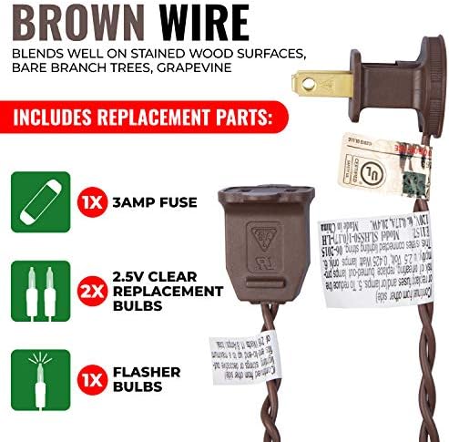 612 Vermont 50 Clear Incandescent Christmas String Lights Brown Wire Cord - Image 4