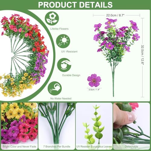 Hommyea Fall Artificial Fake Mums Flowers Plant for Outdoor Faux Home Decor - Image 3