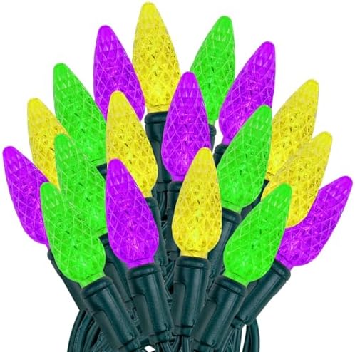 Novelty Lights 24FT 70 Light Purple Green & Yellow LED Mardi Gras Lights by NoveltyLights-LightExperts